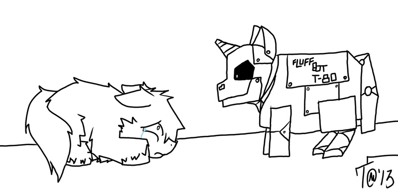 Size: 1708x811 | Tagged: artist:ten meters, crying, fluffy pony, fluffy pony original art, robot, safe