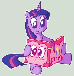 Size: 505x516 | Tagged: artist:secretgoombaman12345, book, derpibooru import, diary, pinkie pie, reading, safe, species swap, twilight sparkle