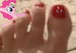 Size: 275x193 | Tagged: andrea libman, cutie mark, derpibooru import, feet, foot fetish, foot focus, micro, nail polish, photoshop, pinkie pie, riding, suggestive, toenails, toes