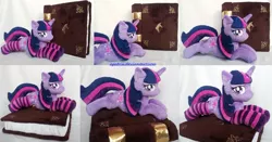 Size: 1235x646 | Tagged: artist:agatrix, book, clothes, derpibooru import, elements of harmony, irl, photo, plushie, safe, socks, solo, striped socks, twilight sparkle