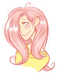 Size: 296x388 | Tagged: artist:bechnokid, derpibooru import, fluttershy, humanized, safe, smiling