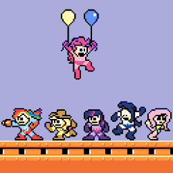 Size: 512x512 | Tagged: applejack, artist:scalybeing, balloon, capcom, crossover, derpibooru import, fluttershy, humanized, megaman, nintendo, nintendo entertainment system, parody, pinkie pie, pixel art, rainbow dash, rarity, safe, then watch her balloons lift her up to the sky, twilight sparkle, video game