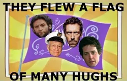 Size: 500x319 | Tagged: derpibooru import, flag, hugh grant, hugh hefner, hugh jackman, hugh laurie, human, irl, irl human, photo, pun, safe