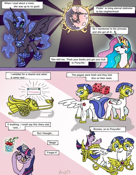Size: 750x966 | Tagged: artist:scarecrow31, chariot, comic, derpibooru import, nightmare moon, princess celestia, royal guard, safe, the fresh prince of bel-air, theme song, twilight sparkle