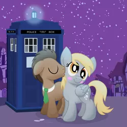 Size: 4443x4443 | Tagged: safe, artist:drawponies, derpibooru import, derpy hooves, doctor whooves, time turner, pegasus, pony, absurd resolution, blushing, doctorderpy, female, kissing, male, mare, shipping, straight, tardis