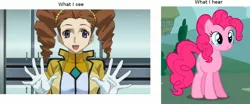 Size: 1591x662 | Tagged: derpibooru import, gundam, gundam 00, meta, mileina vashti, pinkie pie, safe, voice actor joke