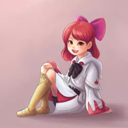 Size: 800x800 | Tagged: apple bloom, artist:ninjaham, crossover, derpibooru import, female, final fantasy, human, humanized, looking at you, open mouth, safe, sitting, solo, white mage