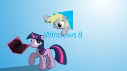 Size: 1920x1080 | Tagged: safe, derpibooru import, derpy hooves, twilight sparkle, pegasus, pony, computer, female, laptop computer, linux, mare, terminal, wallpaper, windows, windows 8