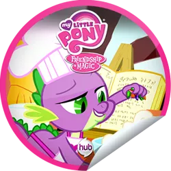 Size: 300x300 | Tagged: apron, bowl, chef, chef's hat, clothes, derpibooru import, dragon, gem, getglue, hat, hubble, hub logo, just for sidekicks, my little pony logo, naked apron, safe, spike, spoiler:s03, the hub