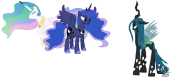 Size: 11010x5010 | Tagged: absurd resolution, a canterlot wedding, alternate scenario, artist:90sigma, defeated, defending, derpibooru import, princess celestia, princess luna, protecting, protective little sister, queen chrysalis, safe, simple background, transparent background, vector