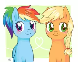 Size: 715x570 | Tagged: alternate hairstyle, applejack, artist:milk4ppl, braid, derpibooru import, ponytail, rainbow dash, safe