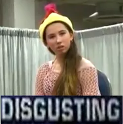 Size: 324x327 | Tagged: absolutely disgusting, barely pony related, captioned, derpibooru import, expand dong, human, irl, irl human, michelle creber, photo, reaction image, safe, shocking the cast