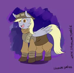 Size: 500x494 | Tagged: safe, artist:siberwar, derpibooru import, derpy hooves, pegasus, pony, 30 minute art challenge, clothes, crossover, fallout, fallout: new vegas, female, helmet, mare, ncr, uniform