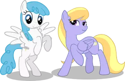 Size: 9001x5847 | Tagged: safe, artist:m99moron, derpibooru import, cloud kicker, lightning bolt, white lightning, pegasus, pony, absurd resolution, background pony, duo, female, mare, raised hoof, rearing, simple background, spread wings, transparent background, vector, wings