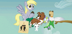 Size: 417x200 | Tagged: safe, artist:jinratgeist, derpibooru import, angel bunny, derpy hooves, gummy, opalescence, owlowiscious, winona, pegasus, pony, animated, derp, female, mare