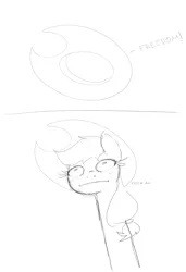 Size: 1149x1677 | Tagged: applejack, artist:zev, derpibooru import, exploitable meme, grayscale, long neck, meme, monochrome, nope.avi, safe, sketch