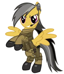 Size: 828x964 | Tagged: safe, artist:dolphinfox, derpibooru import, daring do, pony, bipedal, clothes, gun, headset, military, pistol, simple background, transparent background, vector