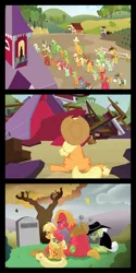 Size: 650x1300 | Tagged: safe, derpibooru import, edit, edited screencap, screencap, apple bloom, applejack, babs seed, big macintosh, braeburn, granny smith, earth pony, pony, comic, crying, female, filly, grave meme, how babs died, male, mare, stallion, tree