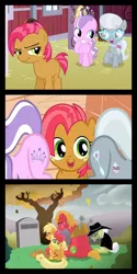 Size: 650x1300 | Tagged: apple bloom, applejack, babs seed, comic, crying, derpibooru import, diamond tiara, edit, edited screencap, granny smith, gravestone, how babs died, implied death, meme, one bad apple, safe, screencap, silver spoon