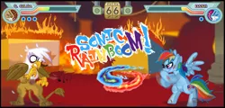 Size: 1154x556 | Tagged: safe, artist:nyerpy, derpibooru import, gilda, rainbow dash, gryphon, ax brutaloo, fight, parody, street fighter, video game