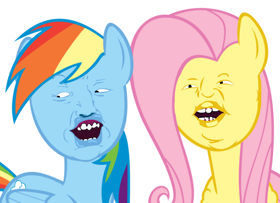 Size: 550x400 | Tagged: aaaaauugh, bad edit, derpibooru import, edit, elements of haaauuuughmony, faic, fluttershy, oney, rainbow dash, safe, wingardium leviosa