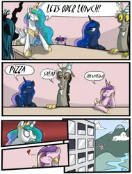 Size: 731x960 | Tagged: artist:crystal-secret, cannibalism, comic, derpibooru import, discord, edit, employer meme, exploitable meme, hejibits, princess cadance, princess luna, queen chrysalis, safe, trixie, twilight sparkle