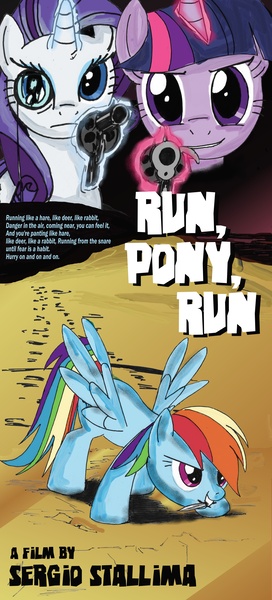 Size: 3000x6619 | Tagged: absurd resolution, artist:berlioz-ii, derpibooru import, gun, knife, monocle, movie poster, parody, rainbow dash, rarity, revolver, safe, the big gundown, twilight sparkle, western