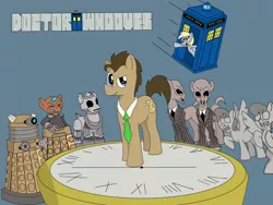 Size: 1312x984 | Tagged: safe, derpibooru import, derpy hooves, doctor whooves, time turner, cyberman, pegasus, pony, dalek, davros, doctor who, female, mare, silence, tardis, the silence, weeping angel