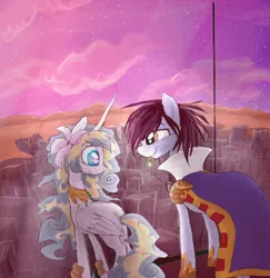 Size: 800x823 | Tagged: safe, artist:namiwami, derpibooru import, ponified, alicorn, pony, city, nia teppelin, ring, simon, stars, tengen toppa gurren lagann