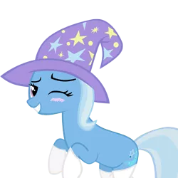 Size: 2000x2000 | Tagged: artist:scootaloooo, blushing, clothes, derpibooru import, safe, smiling, socks, trixie, wink