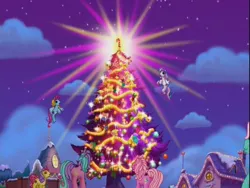 Size: 640x480 | Tagged: apple spice, a very minty christmas, candy cane, christmas tree, derpibooru import, g3, glow, night, pinkie pie, pretty, safe, star catcher, sweet berry, sweetberry, the here comes christmas candy cane, thistle whistle, tree