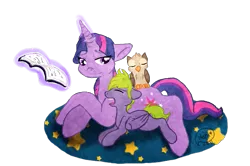 Size: 631x418 | Tagged: artist:flow3r-child, book, derpibooru import, magic, mama twilight, owlowiscious, ponified, safe, species swap, spike, twilight sparkle