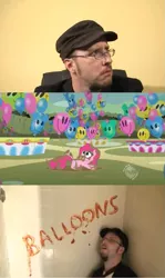 Size: 909x1529 | Tagged: balloon, blood, edit, edited screencap, hub logo, it, mud, nostalgia critic, pinkie pie, safe, screencap, the return of harmony