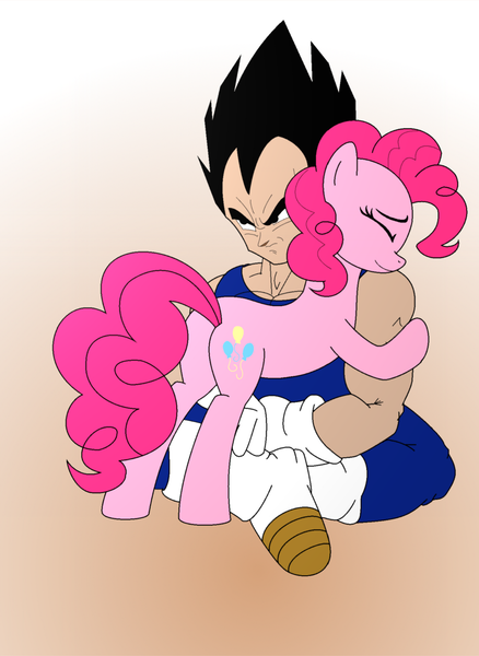 Size: 1095x1500 | Tagged: artist:the-bitterman, crossover, derpibooru import, dragon ball, dragon ball z, hug, pinkie pie, safe, vegeta