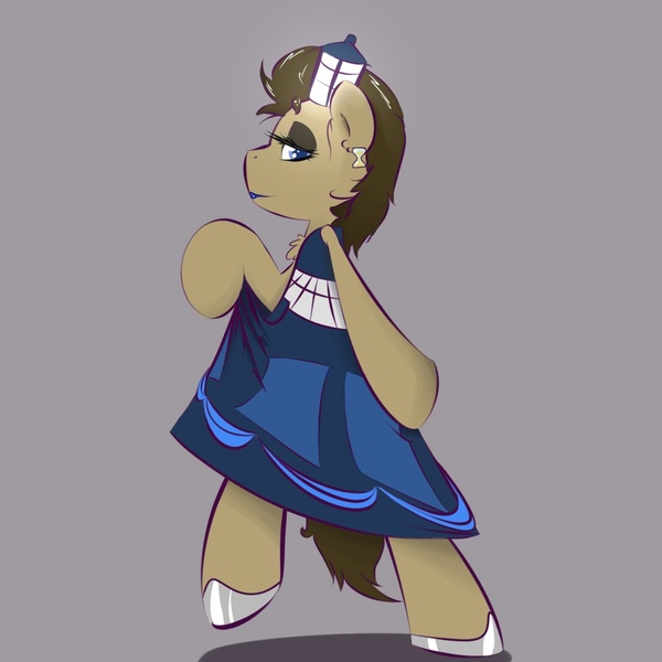 Size: 1000x1000 | Tagged: artist:kryptchild, clothes, crossdressing, dead source, derpibooru import, doctor whooves, dress, earring, eyeshadow, hourglass, makeup, male, safe, shoes, tardis, time turner, trap