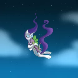 Size: 2000x2000 | Tagged: safe, artist:krisph, derpibooru import, rarity, spike, falling, female, freefall, interspecies, kissing, male, scene interpretation, shipping, sparity, straight