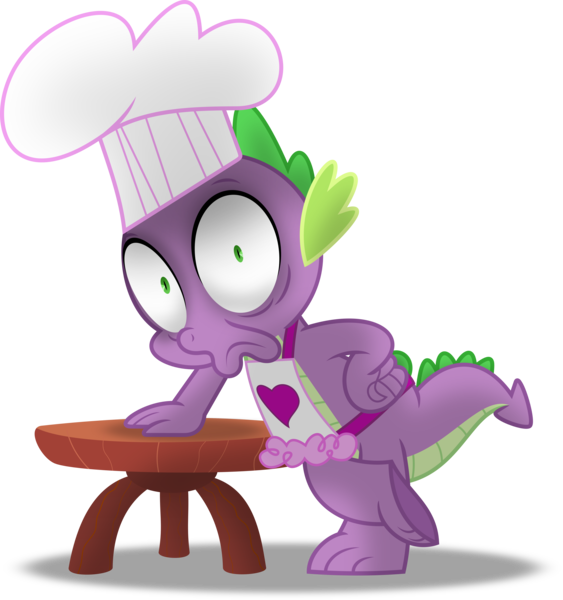 Size: 6327x6741 | Tagged: absurd resolution, apron, artist:psyxofthoros, chef, chef's hat, clothes, creepy, derpibooru import, dragon, faic, hat, i've seen some shit, male, naked apron, safe, shading, shocked, simple background, solo, spike, transparent background, vector, why