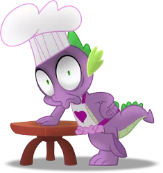 Size: 6327x6741 | Tagged: absurd resolution, apron, artist:psyxofthoros, chef, chef's hat, clothes, creepy, derpibooru import, dragon, faic, hat, i've seen some shit, male, naked apron, safe, shading, shocked, simple background, solo, spike, transparent background, vector, why