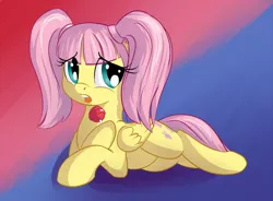 Size: 1280x942 | Tagged: alternate hairstyle, artist:postscripting, artist:psescape, cute, dexterous hooves, fluttershy, hnnng, lollipop, moe, pigtails, safe, shyabetes, spice girls