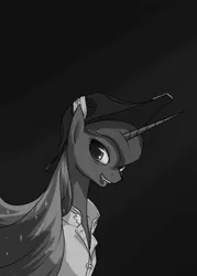 Size: 500x700 | Tagged: artist:marbleyarns, bicorne, bust, captain luna, clothes, derpibooru import, hat, monochrome, portrait, princess luna, safe, solo, tumblr, under a paper moon