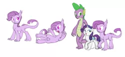 Size: 1766x804 | Tagged: safe, artist:carnifex, derpibooru import, rarity, spike, oc, oc:lavender, dracony, hybrid, female, interspecies offspring, male, offspring, older, older spike, parent:rarity, parent:spike, parents:sparity, shipping, simple background, sparity, straight, white background