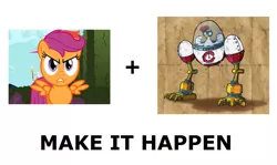 Size: 1337x796 | Tagged: colonel pluck, donkey kong country, donkey kong country returns, exploitable meme, make it happen, safe, scootachicken, scootaloo