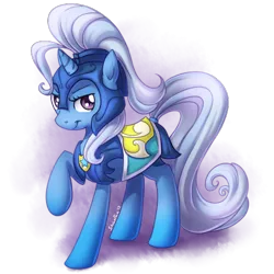 Size: 500x500 | Tagged: safe, artist:shinepawpony, derpibooru import, trixie, pony, unicorn, armor, crystal guard armor, guard, simple background, smiling, solo