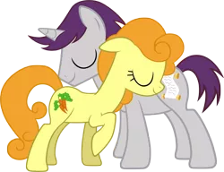 Size: 6000x4609 | Tagged: safe, artist:xgsymarley, derpibooru import, carrot top, golden harvest, written script, earth pony, pony, unicorn, absurd resolution, duo, eyes closed, female, goldenscript, male, mare, raised hoof, shipping, simple background, stallion, straight, transparent background, vector