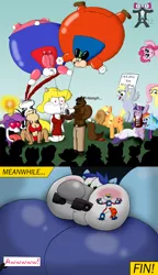 Size: 900x1562 | Tagged: 2 panel comic, anthro, applejack, artist:tofer18, blood, breasts, comic, derpibooru import, derpy hooves, fluttershy, furry, inflation, mane six, pinkie pie, rainbow dash, rarity, semi-grimdark, twilight sparkle