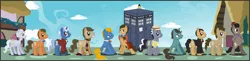 Size: 3708x900 | Tagged: artist:goofycabal, christopher eccleston, colin baker, crossover, david tennant, doctor who, doctor whooves, eighth doctor, eleventh doctor, fifth doctor, first doctor, fourth doctor, jon pertwee, matt smith, ninth doctor, patrick troughton, paul mcgann, perry pierce, peter davison, ponified, safe, second doctor, seventh doctor, sixth doctor, sylvester mccoy, tardis, tenth doctor, third doctor, time turner, tom baker, william hartnell