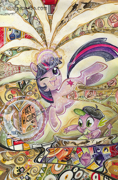 Size: 688x1050 | Tagged: abstract art, artist:sararichard, dead source, derpibooru import, idw, safe, spike, twilight sparkle