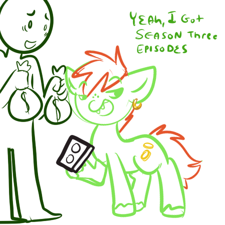 Size: 450x450 | Tagged: artist:mt, derpibooru import, goblin, money, monstro village, oc, oc:anon, ponified, princess bitch, safe, vhs