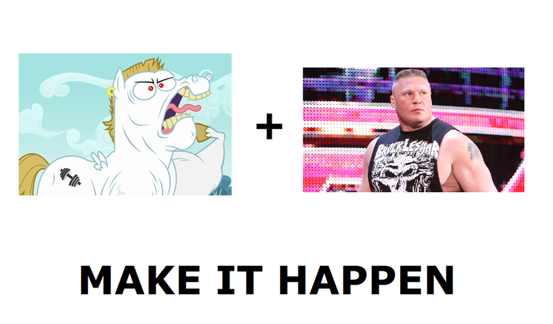 Size: 1024x600 | Tagged: safe, derpibooru import, bulk biceps, roid rage, all caps, badass, brock lesnar, exploitable meme, make it happen, meme, wrestling, wwe