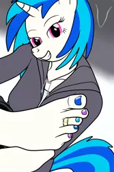 Size: 534x800 | Tagged: suggestive, artist:dactdigityl, derpibooru import, vinyl scratch, anthro, plantigrade anthro, barefoot, breasts, feet, fetish, foot fetish, nail polish, toe ring